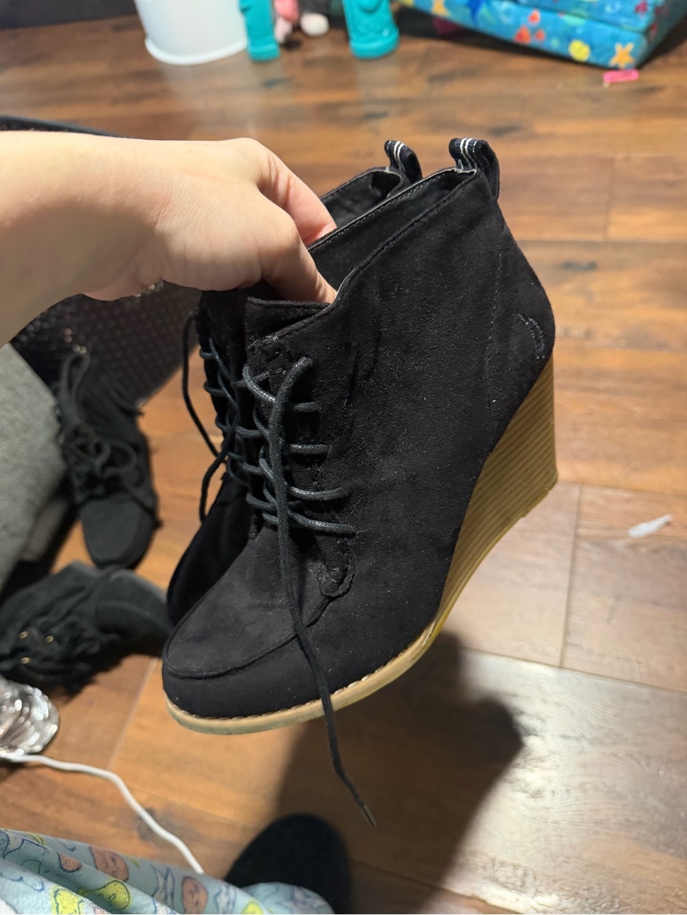 Nautica Black Lace-Up Wedge Booties